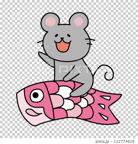 鯉のぼりにまたがるネズミ 鯉のぼりにまたがるネズミ 122774626