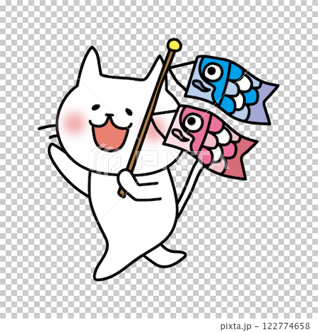 拿著鯉魚旗的白貓 122774658