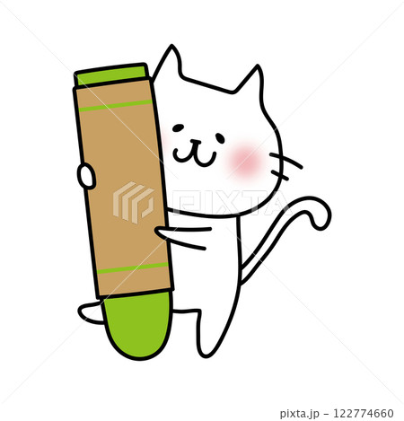 大きなクレヨンを持った白い猫 大きなクレヨンを持った白い猫 122774660