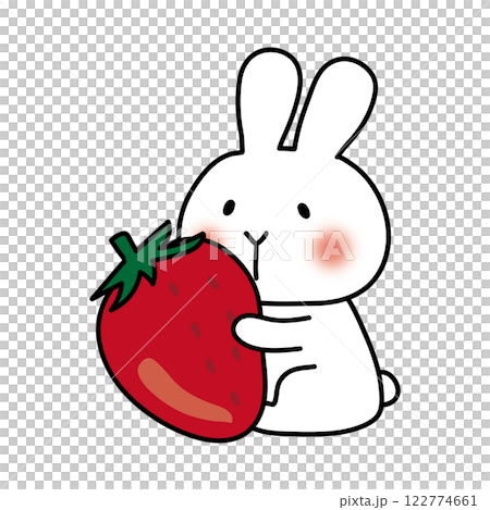 一隻白兔叼著一顆大草莓 一隻白兔叼著一顆大草莓 122774661