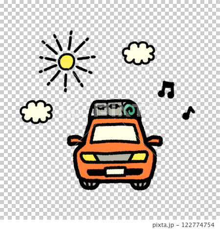 手書き風のキャンプへ向かう車のイラスト 122774754
