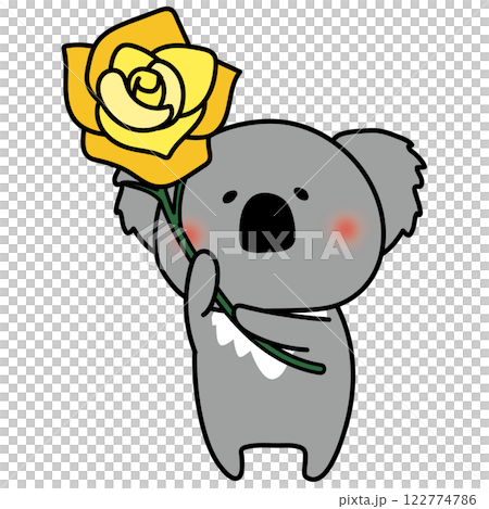 Koala holding a big yellow rose 122774786