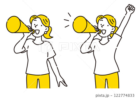 メガホンを持って応援する若い女性のセット 122774833