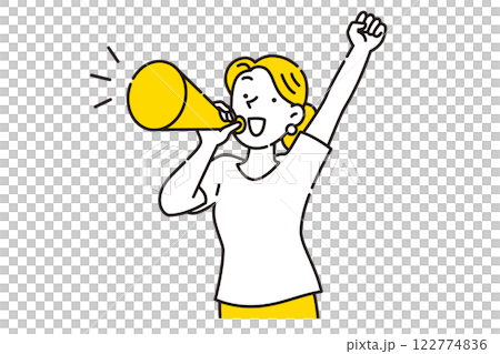 年輕女子用擴音器歡呼 年輕女子用擴音器歡呼 122774836