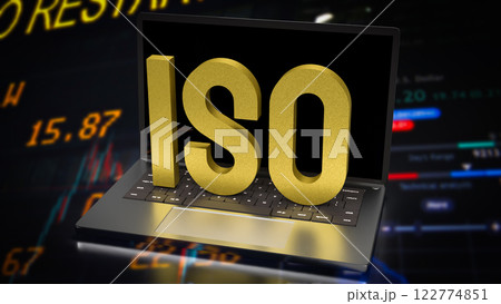 The Gold ISO on Laptop for Business concept 3d Rendering. The Gold ISO on Laptop for Business concept 3d Rendering. 122774851