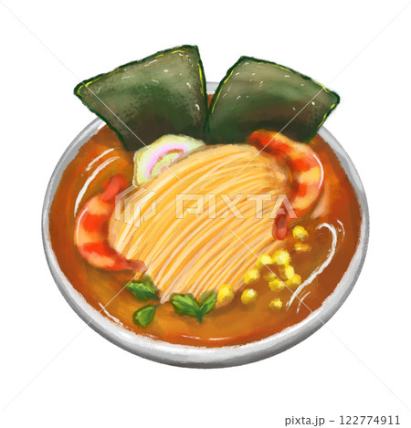 Ramen noodle isolated color illustration, Japanese food cartoon top view drawing Ramen noodle isolated color illustration, Japanese food cartoon top view drawing 122774911