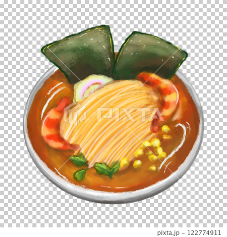 Ramen noodle isolated color illustration, Japanese food cartoon top view drawing Ramen noodle isolated color illustration, Japanese food cartoon top view drawing 122774911