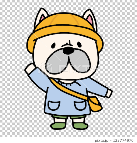法國鬥牛犬拿著校帽和書包 122774970