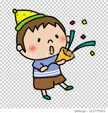 Child (boy) popping crackers at a party 122775031