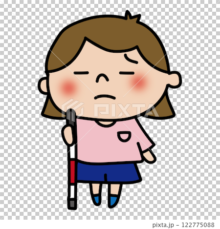 A child (girl) with a white cane in trouble 122775088