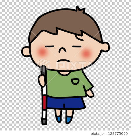 一個拄著白拐杖的男孩陷入困境 122775090