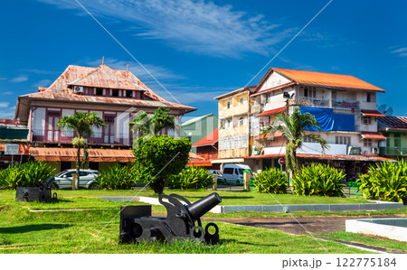 Traditional houses at Place du Coq in Cayenne, the capital of French Guiana Traditional houses at Place du Coq in Cayenne, the capital of French Guiana 122775184