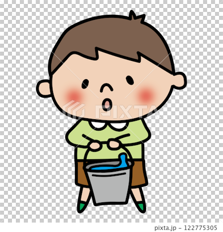 掃除用のバケツの水を運ぶ子供(男の子) 掃除用のバケツの水を運ぶ子供(男の子) 122775305