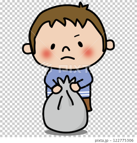ゴミ袋にゴミをまとめるお手伝いをする子供（男の子） 122775306