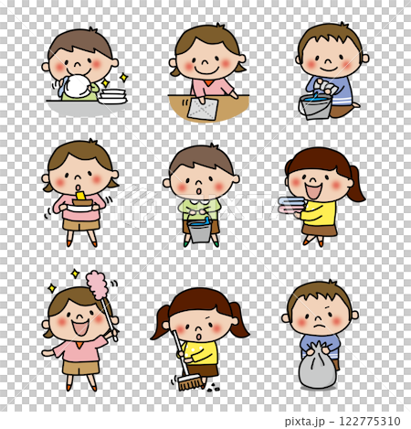 一組小朋友幫忙做家事 122775310