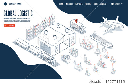 Global Logistics Landing page with Autonomous robot industrial technology and Artificial intelligence. Vector illustration eps10 122775316