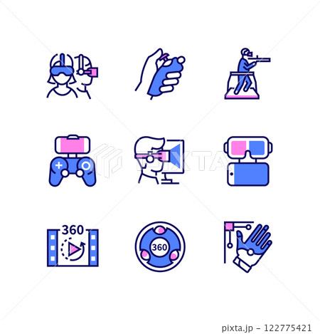 Virtual reality - line design style icons set 122775421