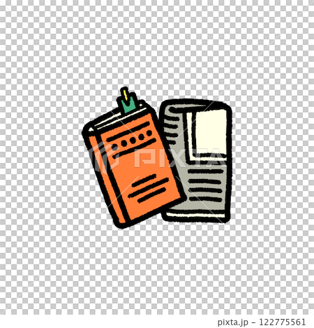 手書き風のシンプルな本と新聞紙のイラスト 手書き風のシンプルな本と新聞紙のイラスト 122775561