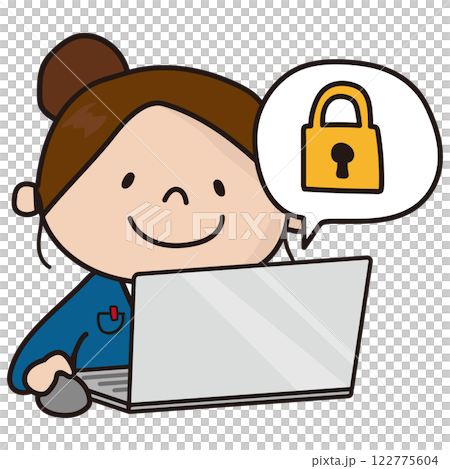 A woman locking a computer A woman locking a computer 122775604