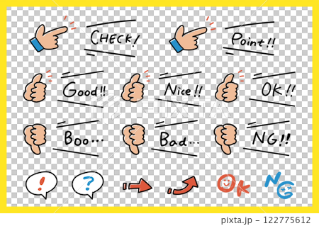 手繪塗鴉風格手勢圖示與語音氣泡設定姿勢插圖 122775612
