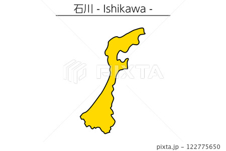 シンプルな石川県の地図、日本の地方 122775650