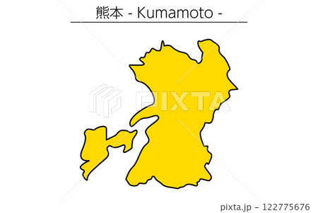 シンプルな熊本県の地図、日本の地方 122775676