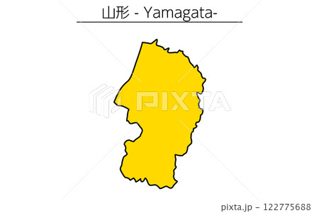 シンプルな山形県の地図、日本の地方 122775688
