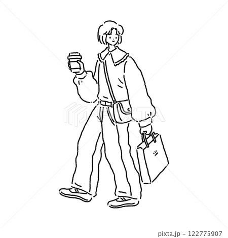 大人可愛いおしゃれな女性　線画 122775907