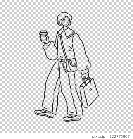 大人可愛いおしゃれな女性　線画 122775907