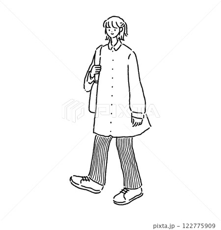 シンプルでおしゃれな女性　線画 122775909