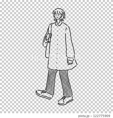 シンプルでおしゃれな女性　線画 122775909