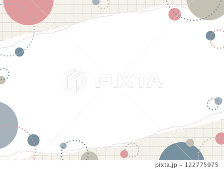 破れた方眼用紙と円形オブジェクトのフレーム、ポップなデザイン 122775975