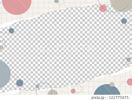 破れた方眼用紙と円形オブジェクトのフレーム、ポップなデザイン 122775975