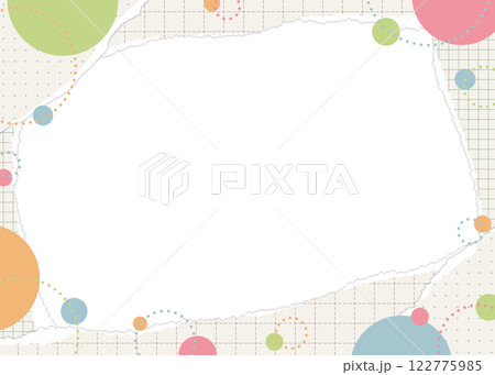 破れた方眼用紙と円形オブジェクトのフレーム、ポップなデザイン 122775985