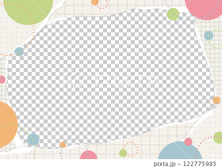 Frame of ripped graph paper and circular objects, pop design 122775985