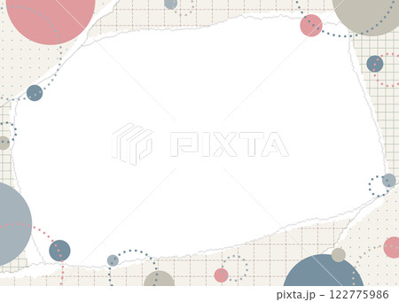 破れた方眼用紙と円形オブジェクトのフレーム、ポップなデザイン 122775986
