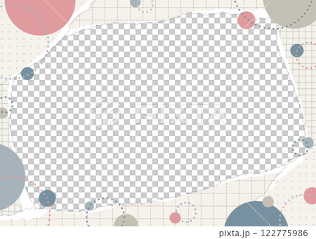 破れた方眼用紙と円形オブジェクトのフレーム、ポップなデザイン 122775986