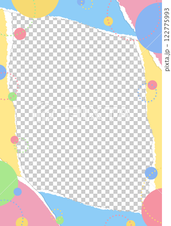 Frame of ripped paper and circular objects, pop design, portrait orientation 122775993