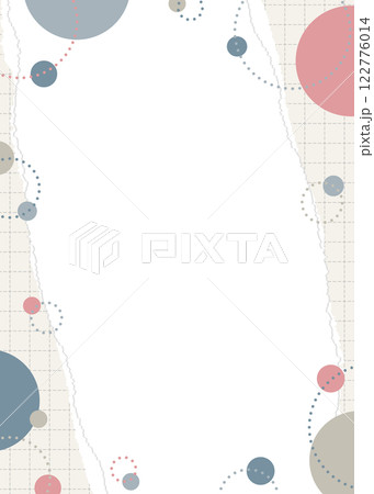 破れた方眼用紙と円形オブジェクトのフレーム、ポップなデザイン、縦向き 122776014