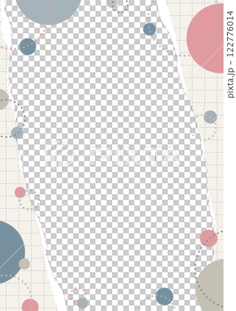 破れた方眼用紙と円形オブジェクトのフレーム、ポップなデザイン、縦向き 122776014