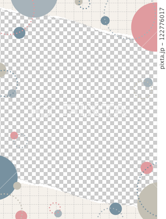 破れた方眼用紙と円形オブジェクトのフレーム、ポップなデザイン、縦向き 122776017