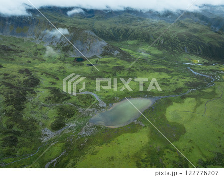 Aerial view of beautiful high altitude grassland mountain landscape 122776207