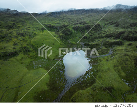 Aerial view of beautiful high altitude grassland mountain landscape Aerial view of beautiful high altitude grassland mountain landscape 122776208