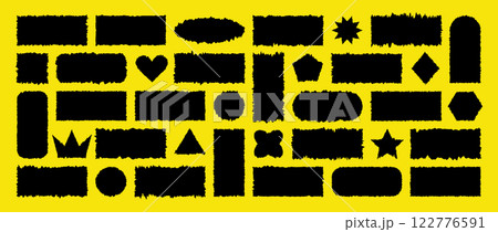 Jagged Rectangle. Set of torn paper pieces. Textured grunge element bundle for collage, text box, banner, sticker. Vector illustration isolated on yellow background Jagged Rectangle. Set of torn paper pieces. Textured grunge element bundle for collage, text box, banner, sticker. Vector illustration isolated on yellow background 122776591
