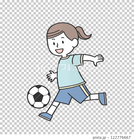 Girls kicking a soccer ball 122776667