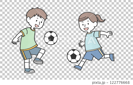 Children playing soccer happily 122776668