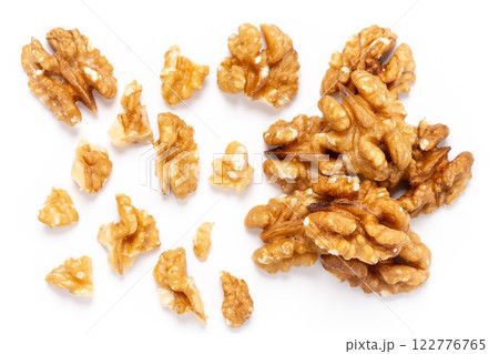 Walnuts isolated white background top view Walnuts isolated white background top view 122776765