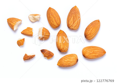 Top view Almonds isolated on a white background Top view Almonds isolated on a white background 122776769