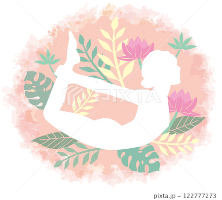 女性のヨガのポーズ。植物をイメージしたシルエット。ベクターイラスト素材。 122777273