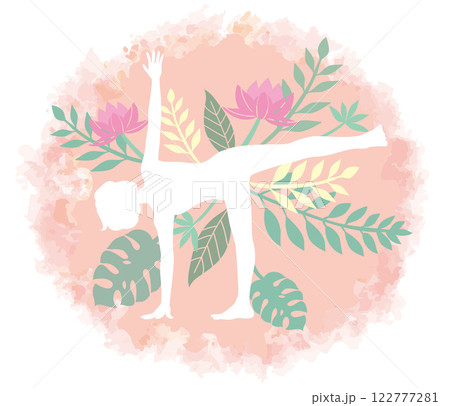 女性のヨガのポーズ。植物をイメージしたシルエット。ベクターイラスト素材。 122777281
